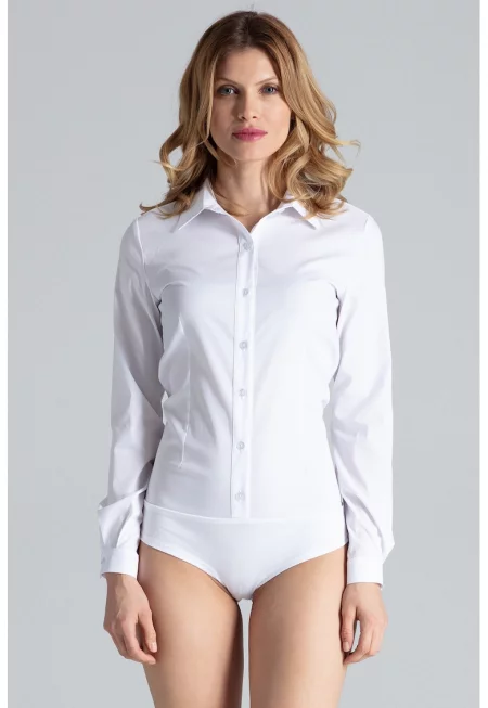 Боди  бяло - памук - с яка - нормална кройка