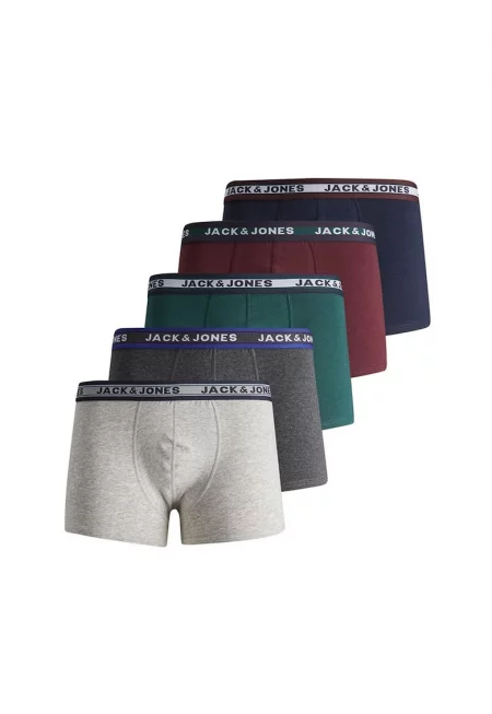 Боксерки с лого - 5 чифта - Зелен/Сив/Син