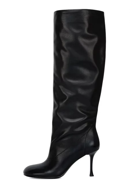 Ботуши над коляното от еко кожа с висок ток