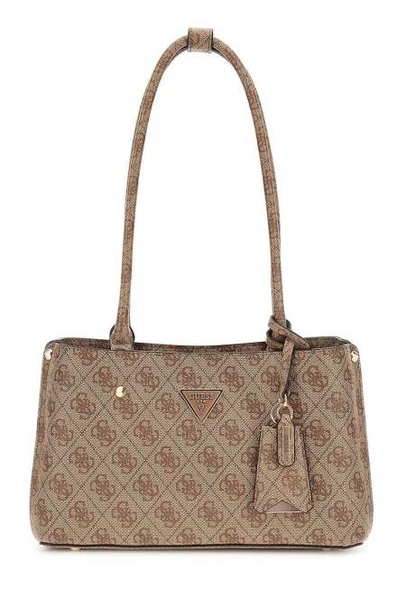 Чанта за рамо от еко кожа с лого - Светлокафяв