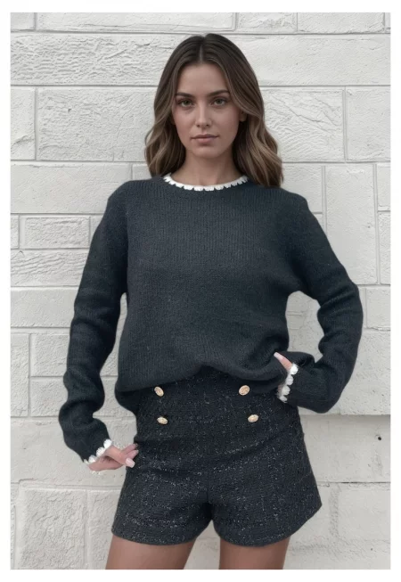 Черен плетен пуловер A-9020 M9 18196