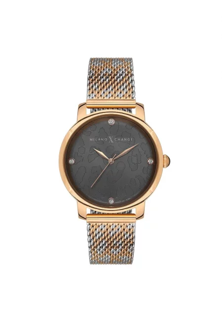 Дамски часовник  MEX1186 38мм - златист цвят - розова текстилна каишка - водоустойчивост 3 ATM