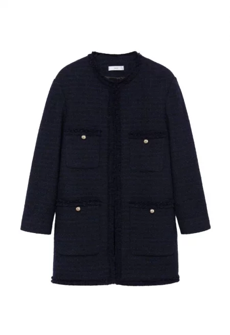 Дамско палто  тъмносиньо - памук/еластан/вълна - 4 джоба - 3/4 ръкав -