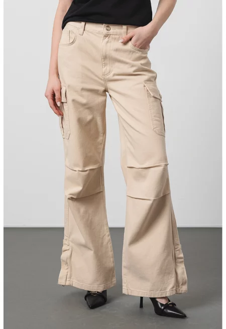 Дънки карго с широк крачол - Бежов