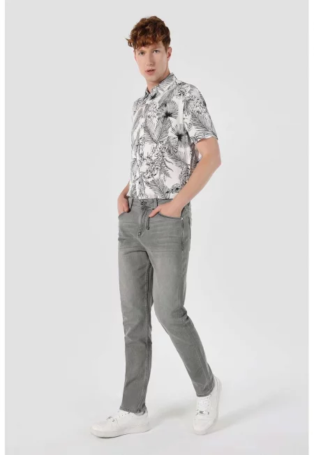 Дънки със средна талия - Tъмносив