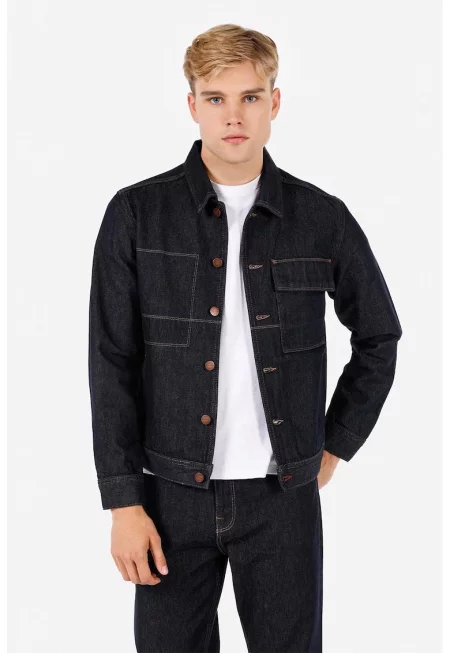 Дънково яке с класическа яка и копчета - Ултрамарин синьо