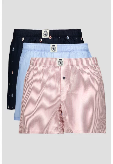 Десенирани боксерки - 3 чифта - Пастелносин/Ултрамарин синьо/Тъмночервен