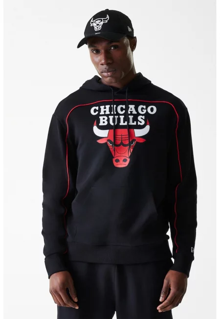 Десенирано худи с джоб кенгуру - Черен