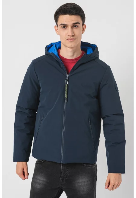 Двулицево зимно яке с качулка - Тъмносин