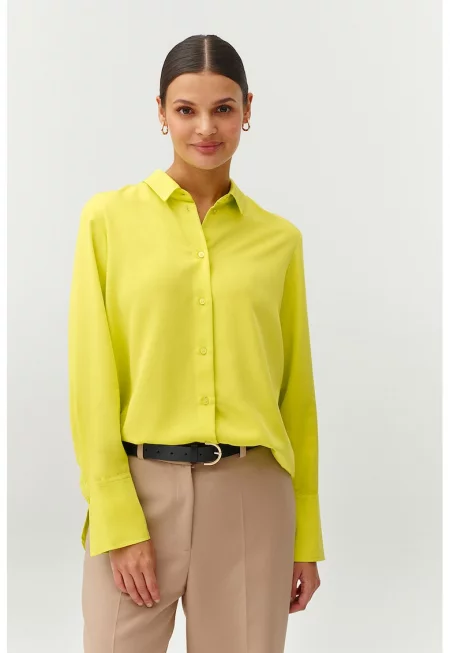 Едноцветна риза с широки маншети - Жълт