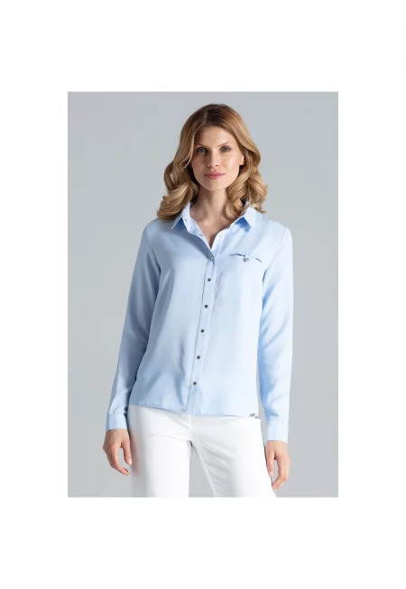 Елегантна дамска риза -  модел M581 - синя - вискоза - дълъг ръкав -