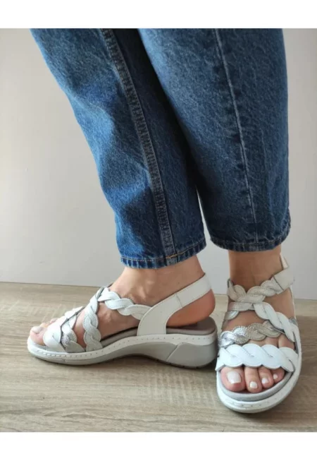Ежедневни дамски сандали  18005At Azores 13-N Сребрист - Бял - Бял