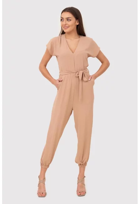 Гащеризон с къс ръкав и V-образно деколте PA525 - Бежов