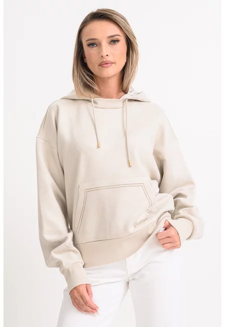 Кадифено худи с декоративни камъни - Светло сив