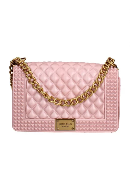 Капитонирана чанта през рамо с капаче - Златист/Светлорозов