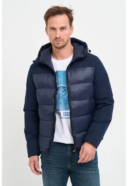 Капитонирано зимно яке с качулка - Тъмносин