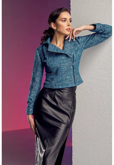 Късо яке с памук и цип - Тюркоаз