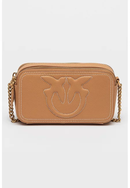 Кожена чанта през рамо Carrie с контрастни шевове - Карамел