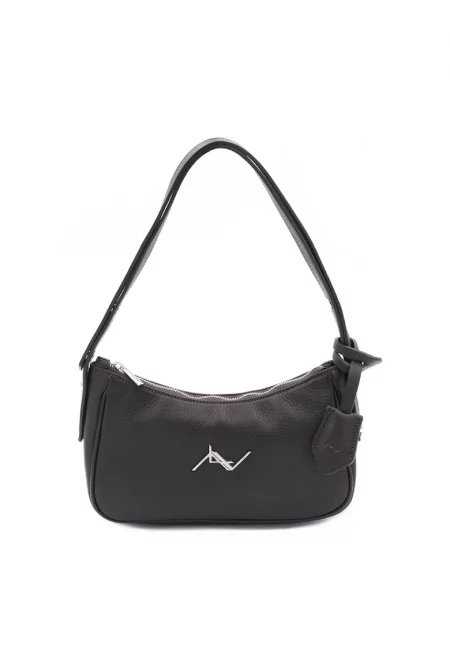 Кожена чанта през рамо с лого - Тъмнокафяв