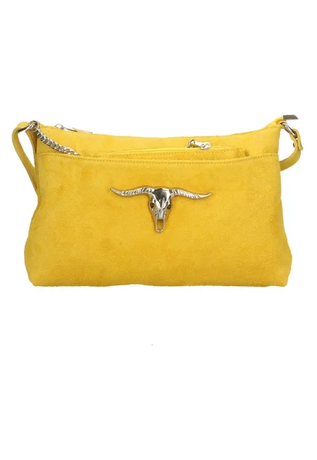 Кожена чанта през рамо - Шафраново жълто