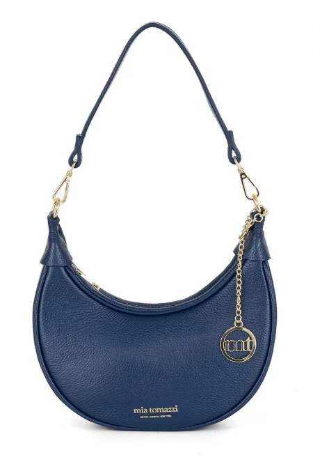 Кожена чанта с отделяща се презрамка - Тъмносин