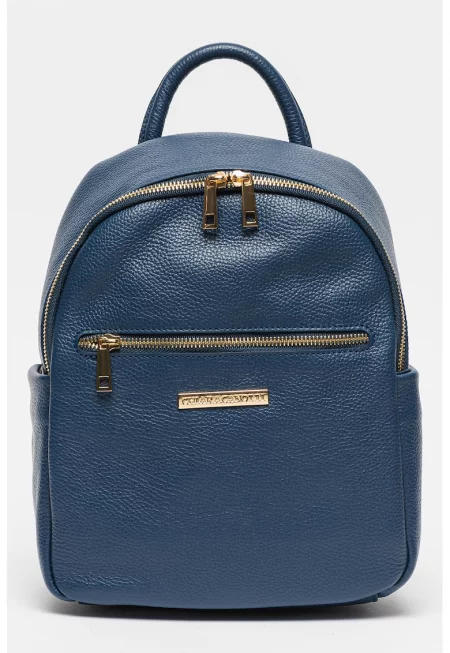 Кожена раница с лого - Тъмносин