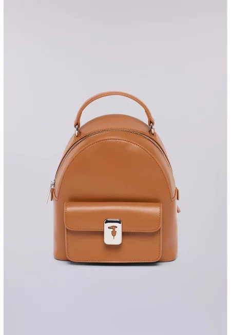 Кожена раница с външен джоб - Канелено кафяво