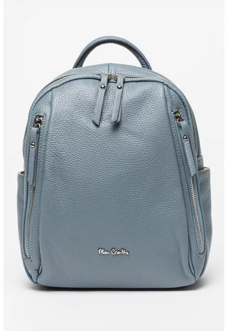 Кожена раница с външни джобове - Прашно синьо