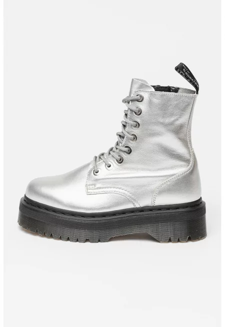 Кожени боти Jadon с равна платформа - Сребрист
