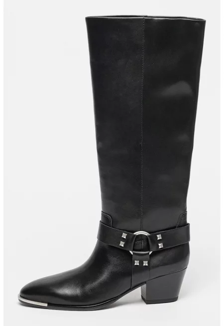 Кожени ботуши до коляното Faith - Черен