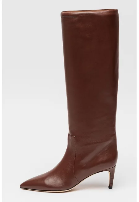 Кожени ботуши до коляното - Карамел