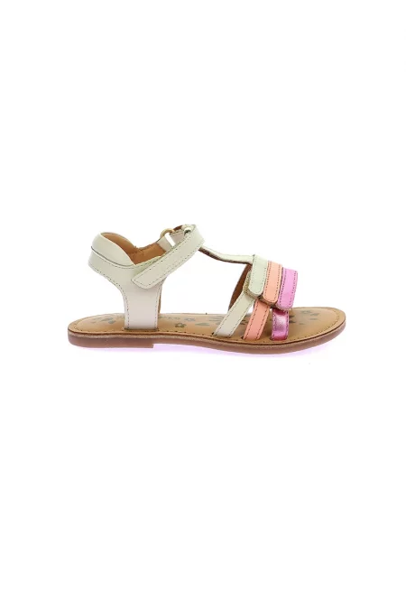 Кожени сандали с велкро - Оранжев/Розово/Крем