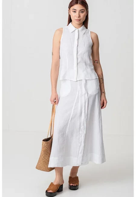 Ленена риза без ръкави - Мръснобял