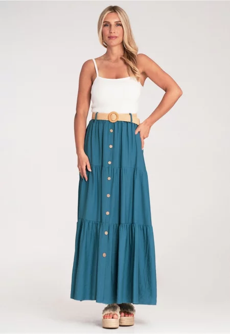 Макси пола  тъмносиня - с копчета и волани - изработена от памук - с еластична талия - SM