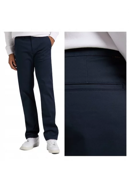 Мъжки къси панталони -  Regular Chino - Slim Fit - Средна талия - Дълги - 5 джоба - Цип - Памук - W32-L34 US - Син