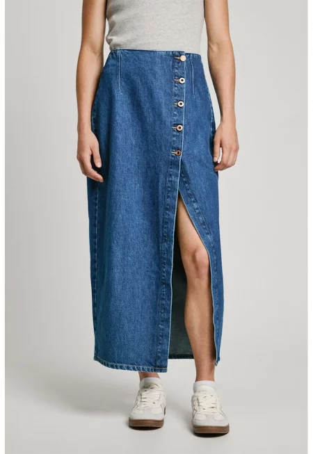 Миди пола от деним - Тъмносин