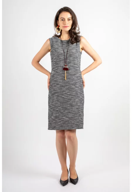 Миди рокля от памук - Сив меланж