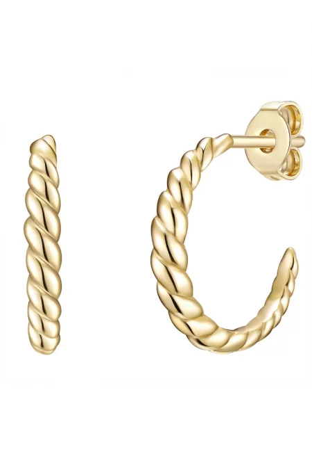 Обеци с покритие от 14К злато и сплетен дизайн - Златист/Жълт