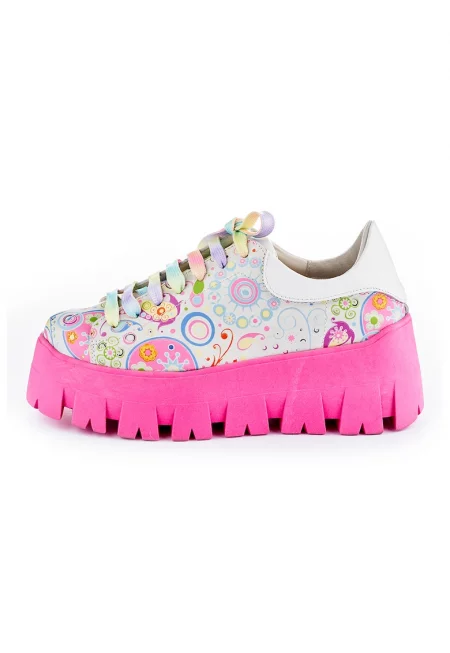 Обувки на равна платформа с принт - Жълт/Розово/Син
