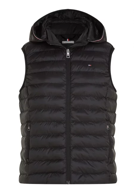 Олекотен капитониран елек с качулка - Черен