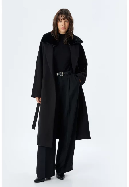 Палто с еко пух - Черен