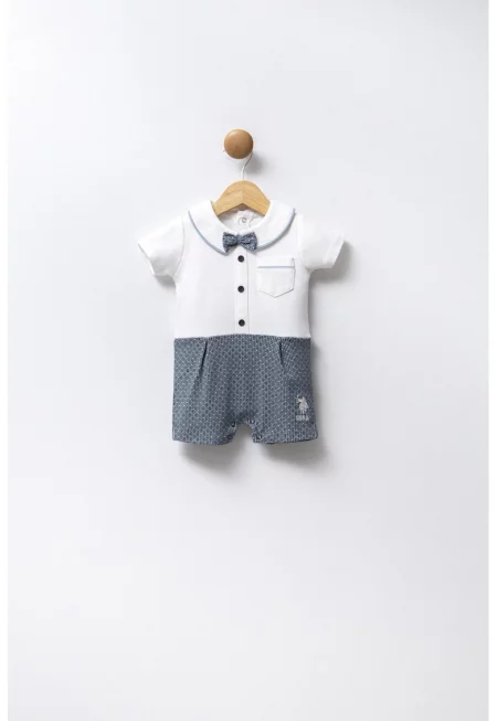 Памучен гащеризон с дизай н2 в 1 - Прашно синьо/Бял