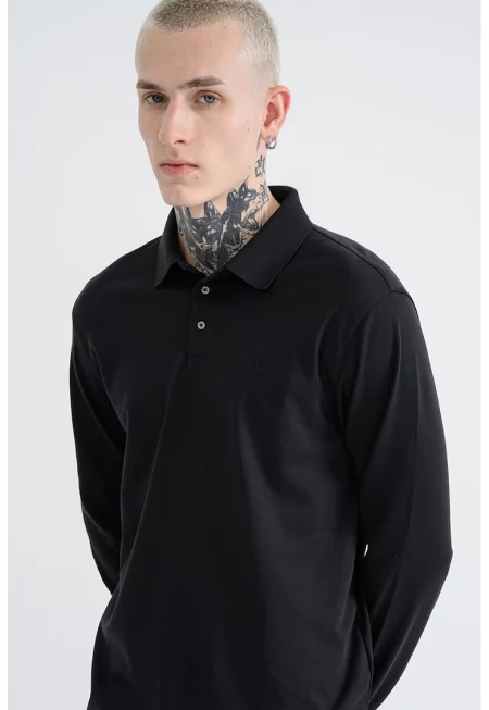 Памучна блуза с яка - Черен