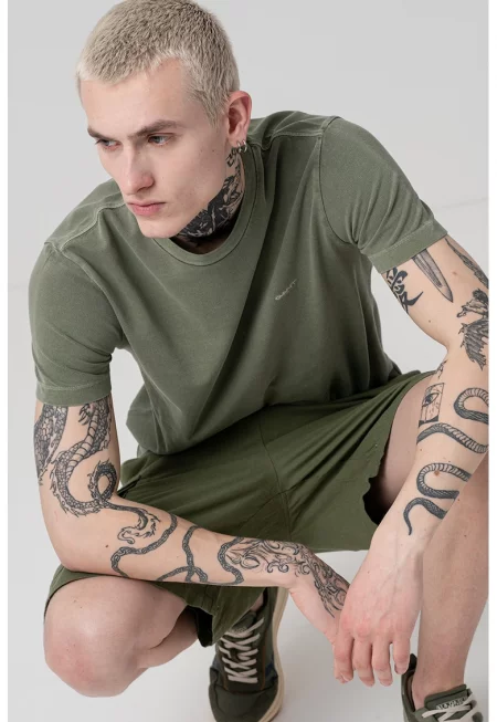 Памучна тениска с овално деколте - Папратово зелено