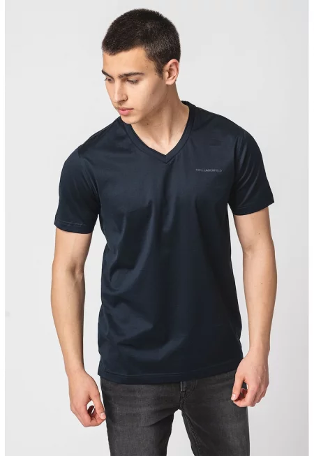 Памучна тениска с шпиц - Ултрамарин синьо