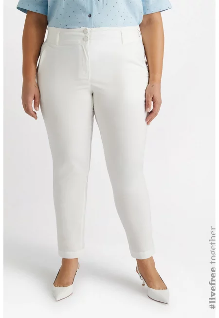 Панталон с лиосел с висока талия - Бял