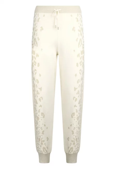 Плетен спортен панталон с животинска шарка - Бял/Златист