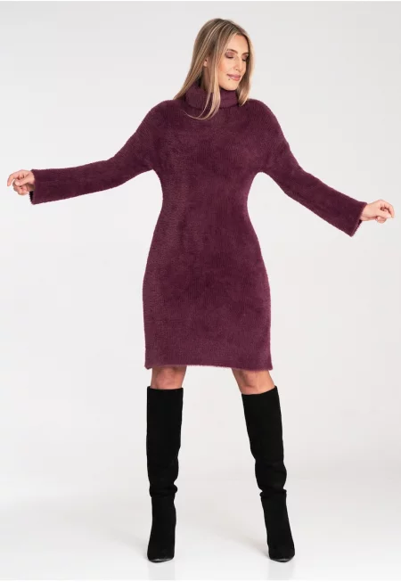 Плетена рокля  висока яка - дълъг ръкав - червена - 100% найлон - Един размер