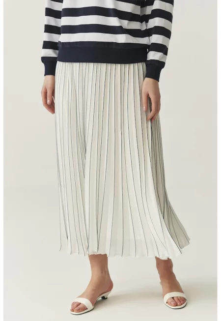 Плисирана пола с райе - Черен/Мръснобял