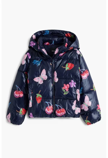 Подплатено зимно яке с фигурален принт - Розово/Тъмносин